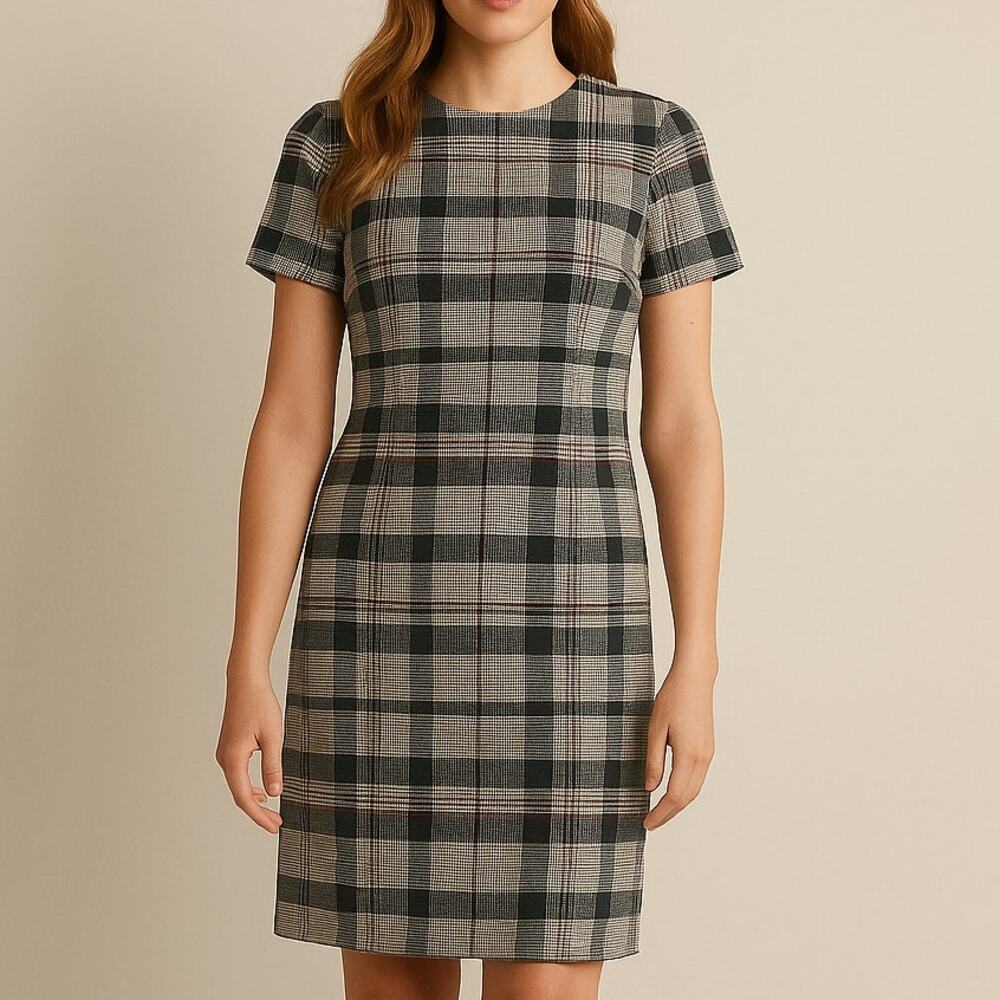 Barbour NWT Winter Tartan Glen Dress Charcoal Gray Wool Plaid Shift Sz 6 Holiday